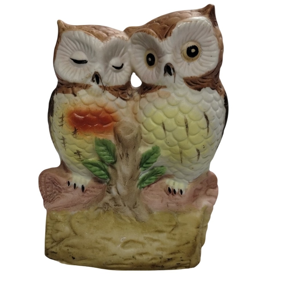 Vintage Ceramic Owl Figurine Pair Made in Taiwan Cottage Farmhouse Decor